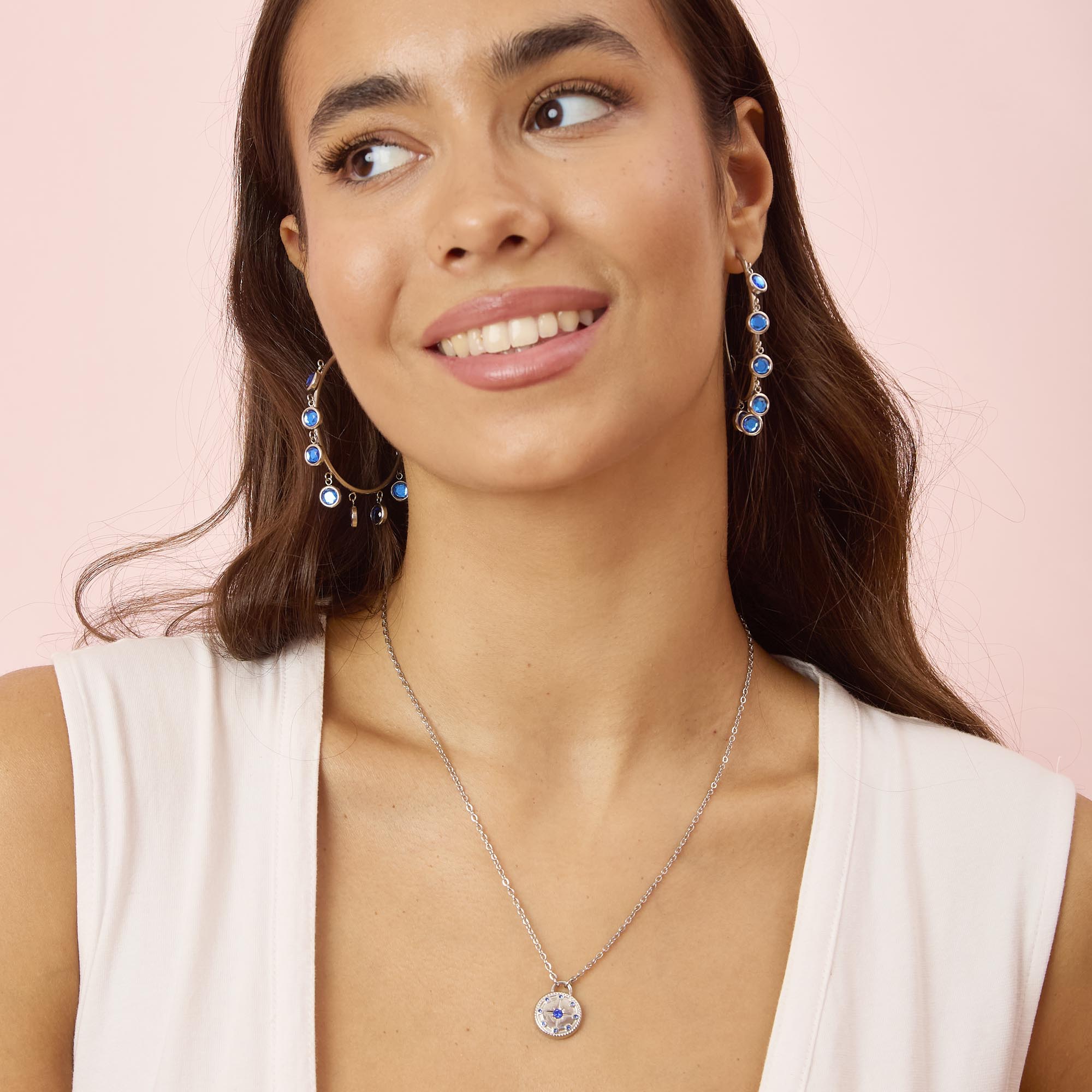 Faiza Silver Blue Droplet Statement Hoops – Bijoux De Mimi