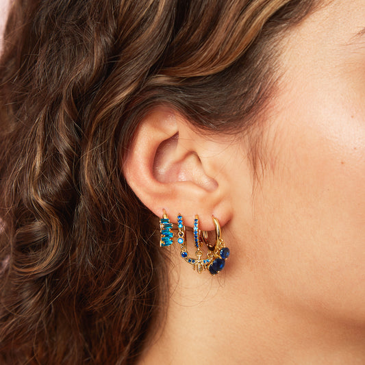 Iris Blue Gold Waterfall Huggie Earrings