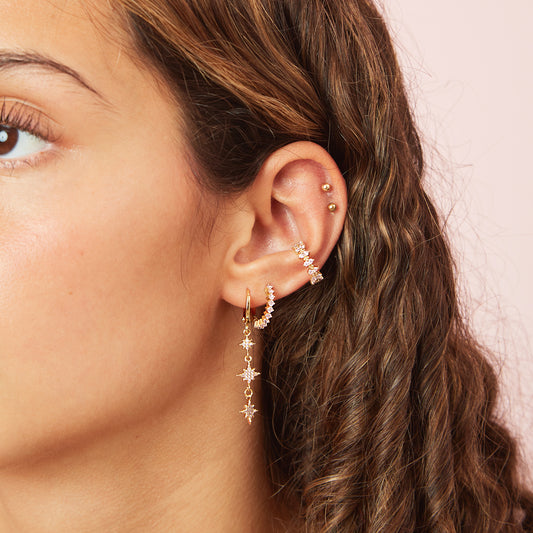 Romilly Pink Gold Droplet Star Huggie Earrings