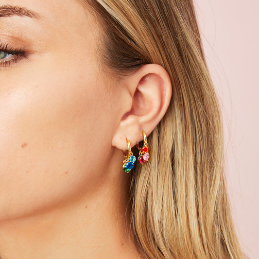 Iris Rainbow Gold Waterfall Droplet Huggie Earrings