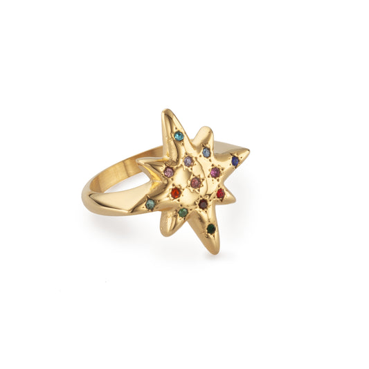 Willow Gold Rainbow Chunky Star Ring SIZE N
