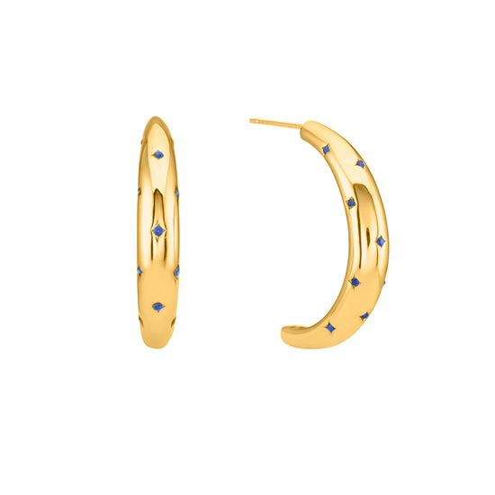 Skye Blue Gold Chunky Moon-shape star Hoop Earrings