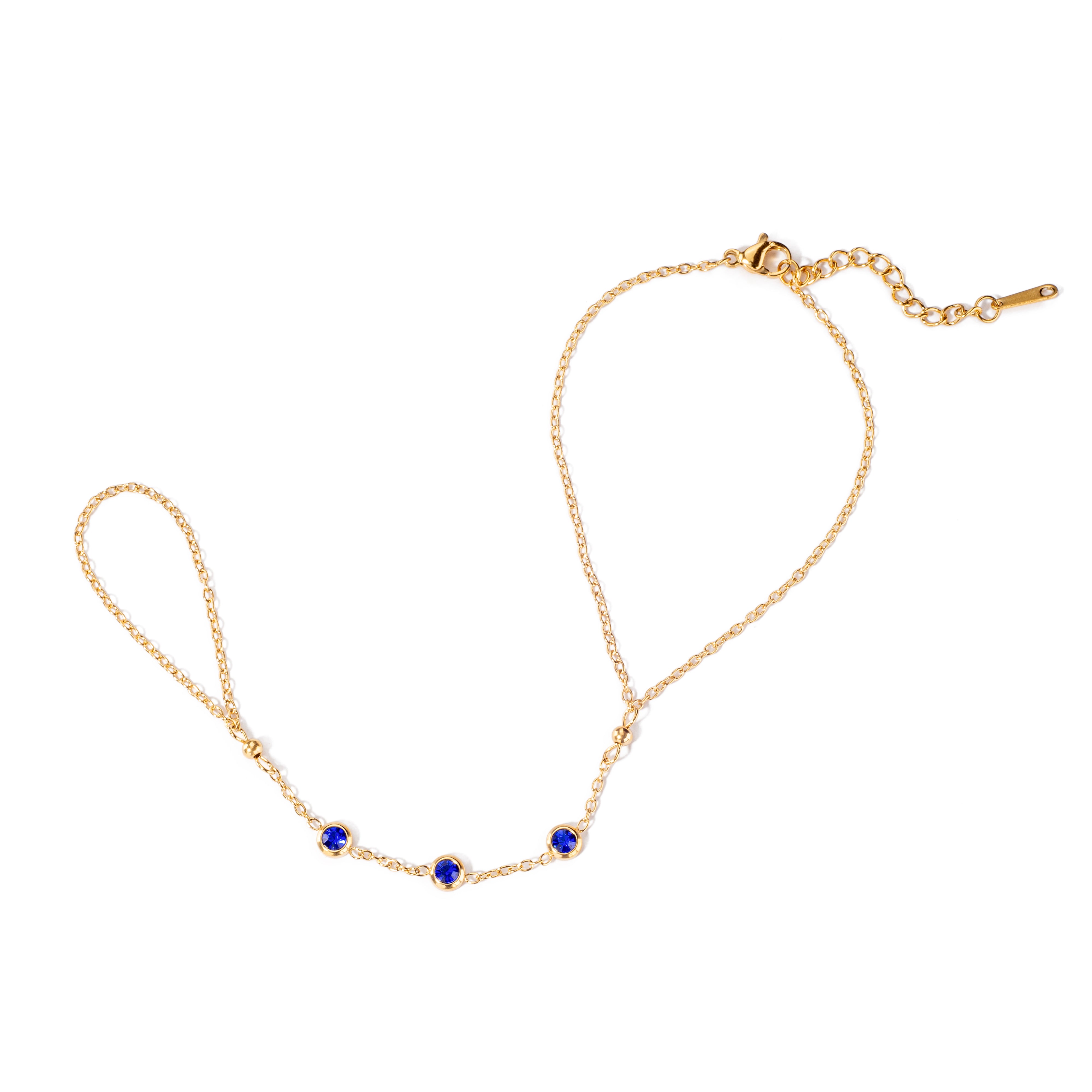 Madeleine Hand Chain Gold & Dark Blue β Bijoux De Mimi