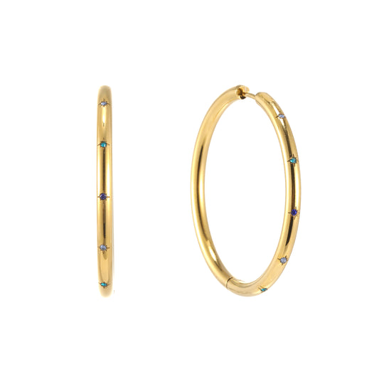 Hebe Gold Blue Thin Bigger Star Hoop