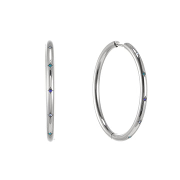 Hebe Silver Blue Thin Bigger Star Hoop