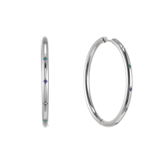 Hebe Silver Blue Thin Bigger Star Hoop