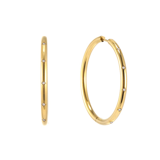 Hebe Gold Crystal Thin Bigger Star Hoop