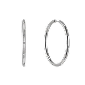 Hebe Silver Crystal Thin Bigger Star Hoop