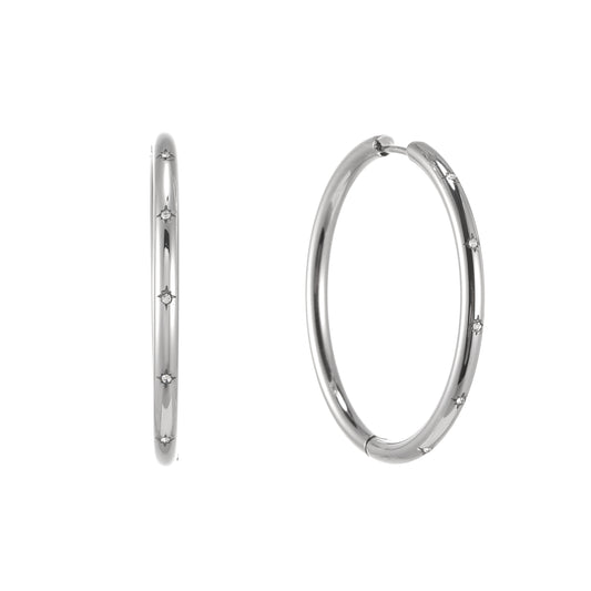 Hebe Silver Crystal Thin Bigger Star Hoop