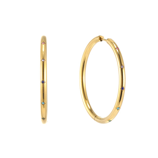 Hebe Gold Rainbow Thin Bigger Star Hoop