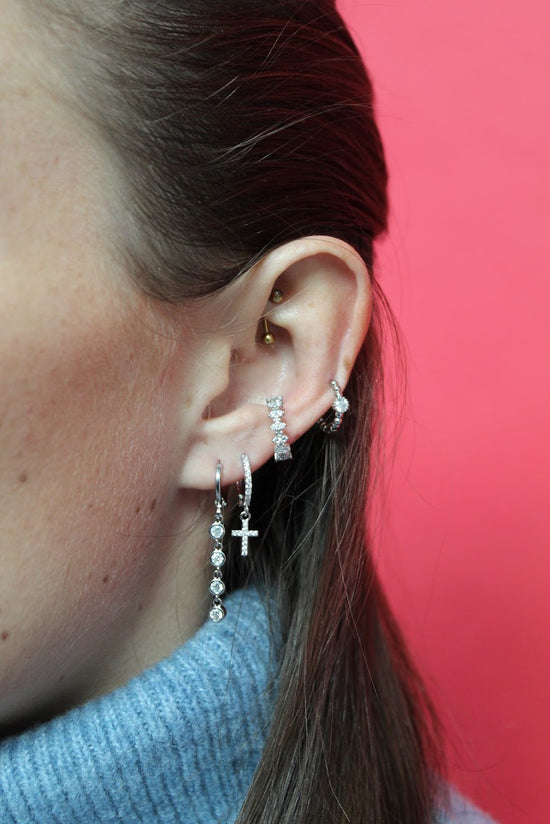 Gaia Crystal Silver Dainty Gem Huggie Earrings