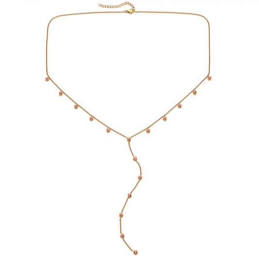 India Gold Pink Droplet Necklace