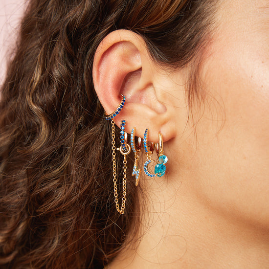 Iris Turquoise Gold Waterfall Huggie Earrings