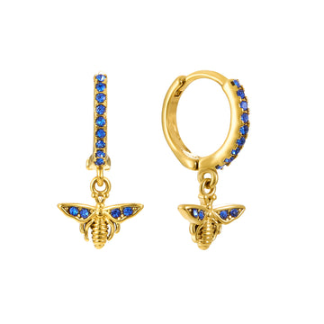 Ines Blue Gold Bee Huggie Earrings