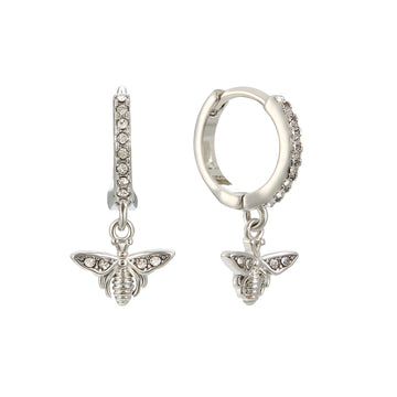 Ines Crystal Silver Bee Huggie Earrings