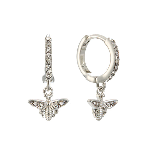 Ines Crystal Silver Bee Huggie Earrings