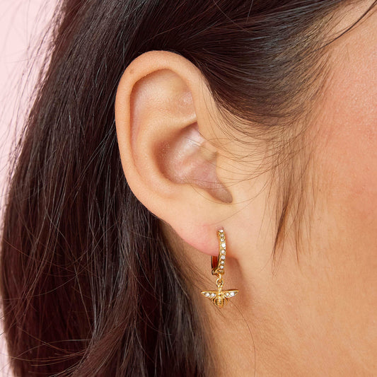 Ines Crystal Gold Bee Huggie Earrings
