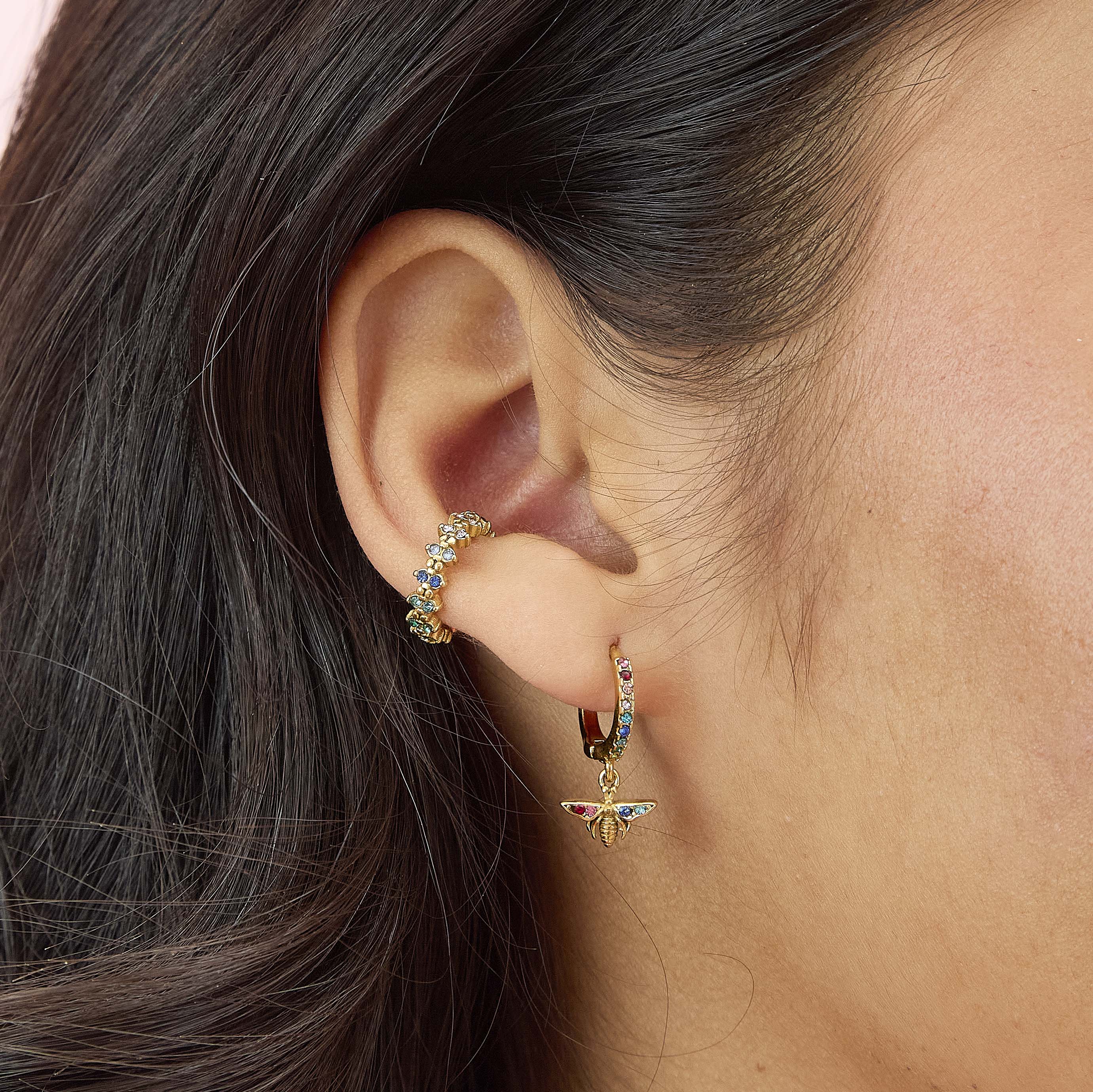 Ines Gold Rainbow Bee Huggie Earrings – Bijoux De Mimi