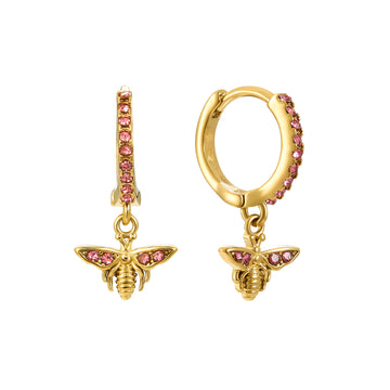 Ines Pink Gold Bee Huggie Earrings