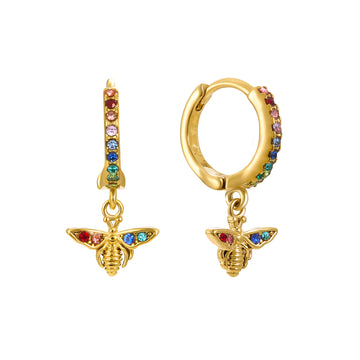 Ines Rainbow Gold Bee Huggie Earrings