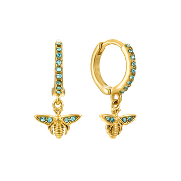 Ines Turquoise Gold Bee Huggie Earrings
