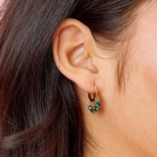 Iris Green Gold Waterfall Droplet Huggie Earrings