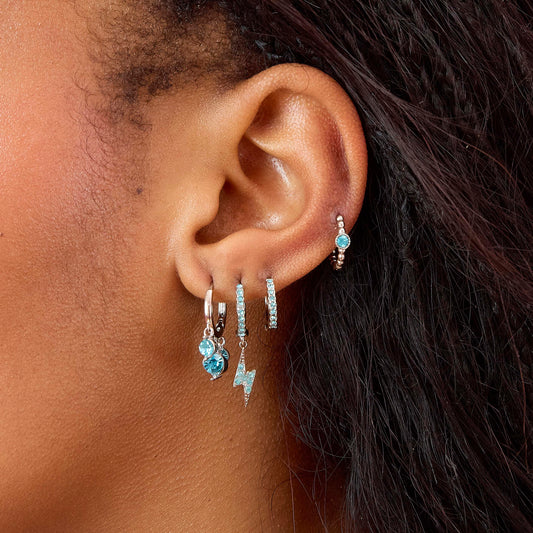 Iris Silver Turquoise Waterfall Huggie Earrings