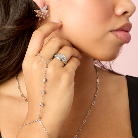 Isabel Silver Crystal Chubby Star Ring