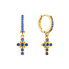 Isabella Blue Gold Cross Huggie Earrings