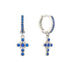 Isabella Blue Silver Cross Huggie Earrings