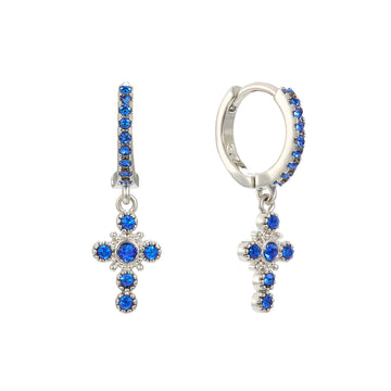 Isabella Blue Silver Cross Huggie Earrings