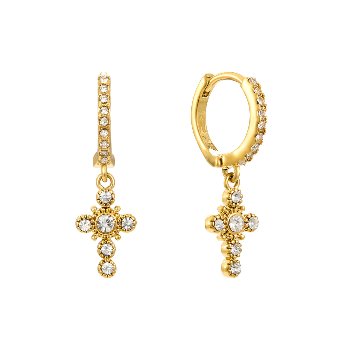 Isabella Crystal Cross Huggie Earrings