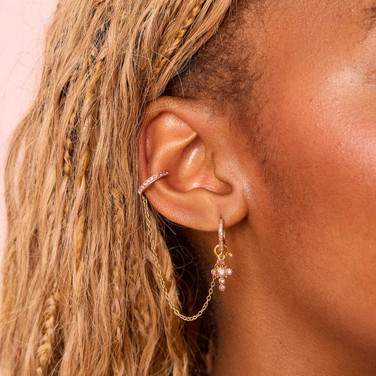 Isabella Gold Pink Cross Huggie Earrings