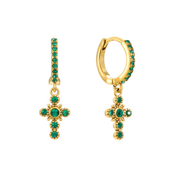 Isabella Green Gold Cross Huggie Earrings