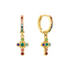 Isabella Rainbow Gold Cross Huggie Earrings