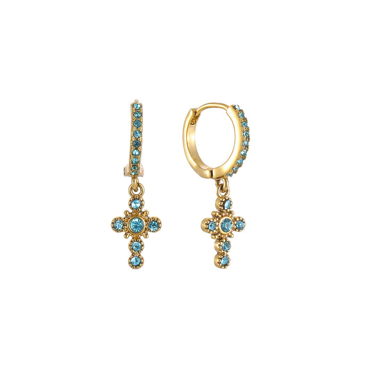Isabella Gold Turquoise Cross Huggie Earrings