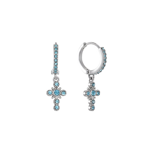 Isabella Silver Turquoise Cross Huggie Earrings