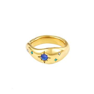 Julie Blue Gold Cosmic Chunky Star Ring Size P