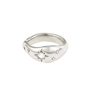 Julie Crystal Silver Cosmic Chunky Star Ring Size P