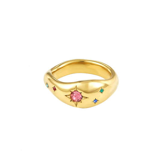 Julie Rainbow Gold Cosmic Chunky Star Ring Size P