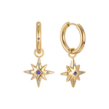 Kiki Gold Multi Blue Star Hoop Earrings