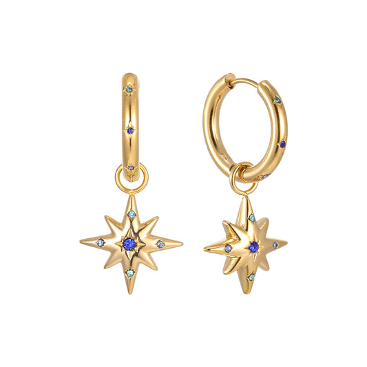 Kiki Gold Multi Blue Star Hoop Earrings