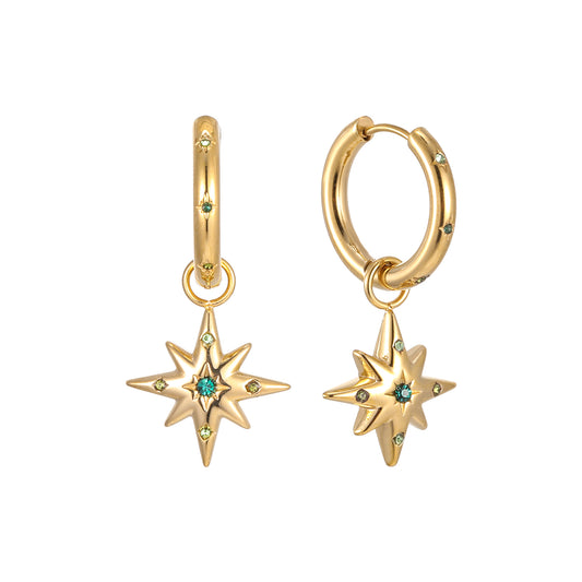 Kiki Gold Multi Green Star Hoop Earrings