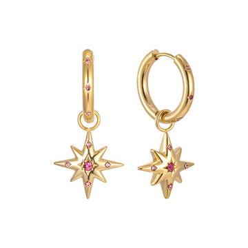Kiki Gold Multi Pink Star Hoop Earrings
