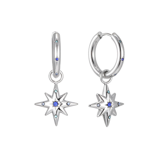 Kiki Silver Blue Star Hoop Earrings