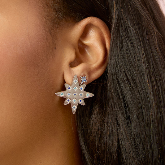Kiki Silver Multi-Blue Star Stud Earrings
