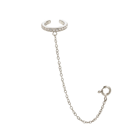 Kitty Crystal Silver Dainty Cuff & Ear Chain