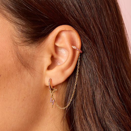 Kitty Gold Pink Dainty Cuff & Ear Chain