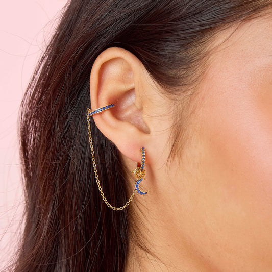 Kitty Blue Gold Dainty Cuff & Ear Chain