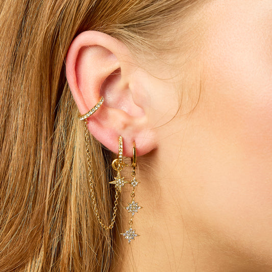 Kitty Crystal Gold Dainty Cuff & Ear Chain